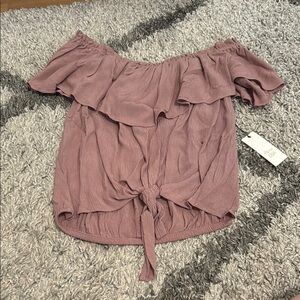 Mauve Ruffled Tie Front Blouse